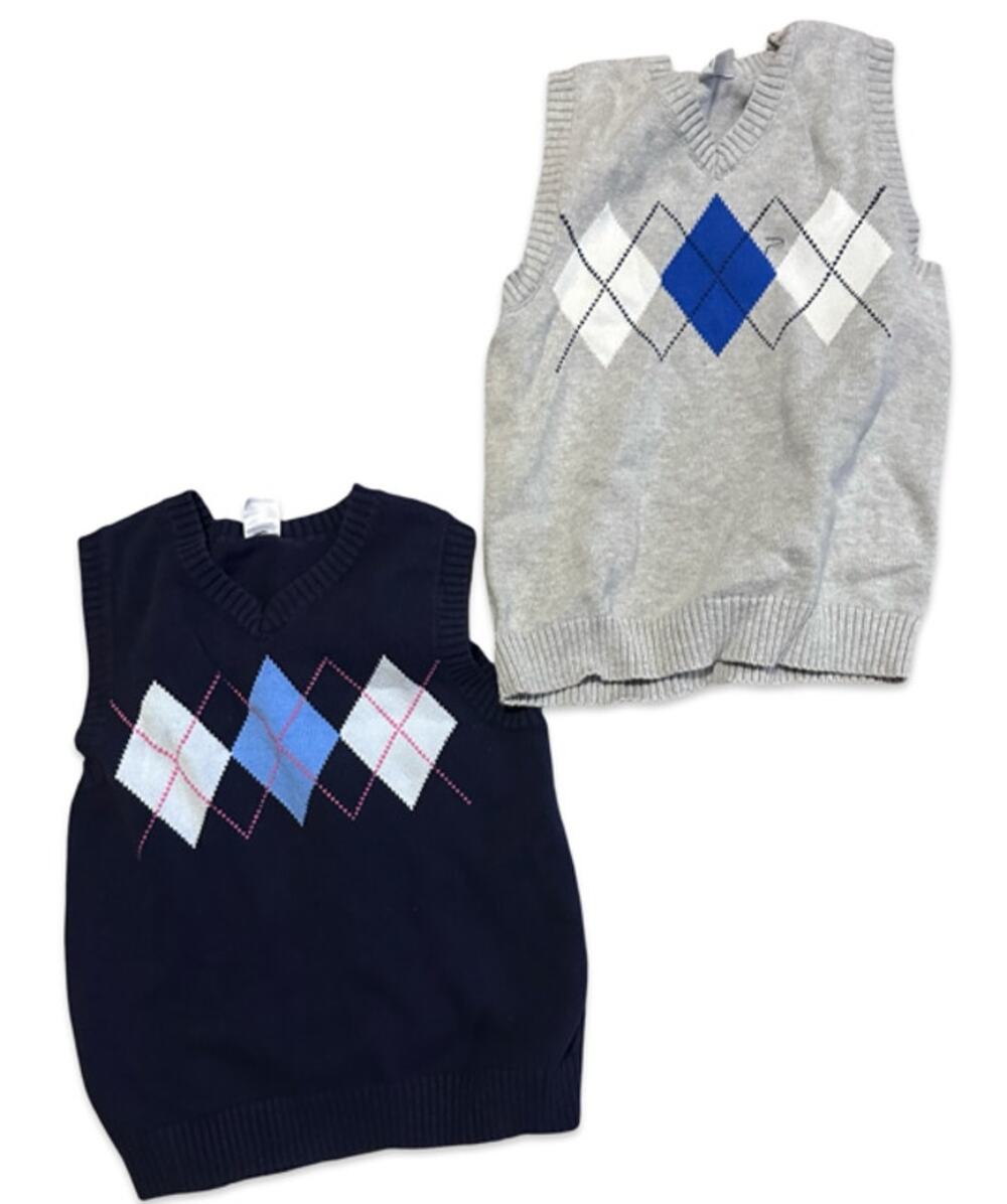 Boys Sweater Vest Lot 2 Size 6 Argyle Gray Navy Blue V Neck